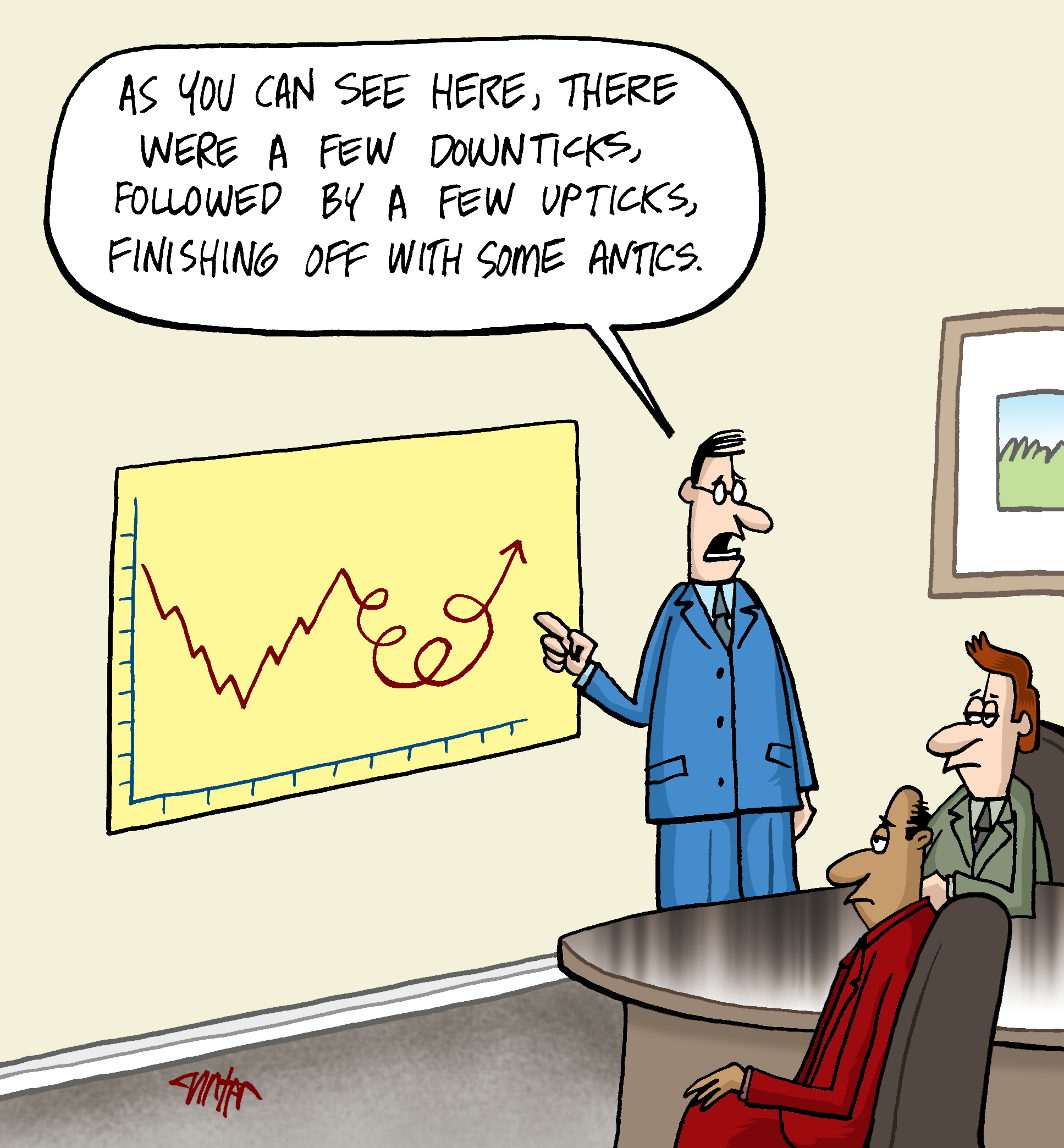 a cartoon showing a time series plot that ends with a series of loops