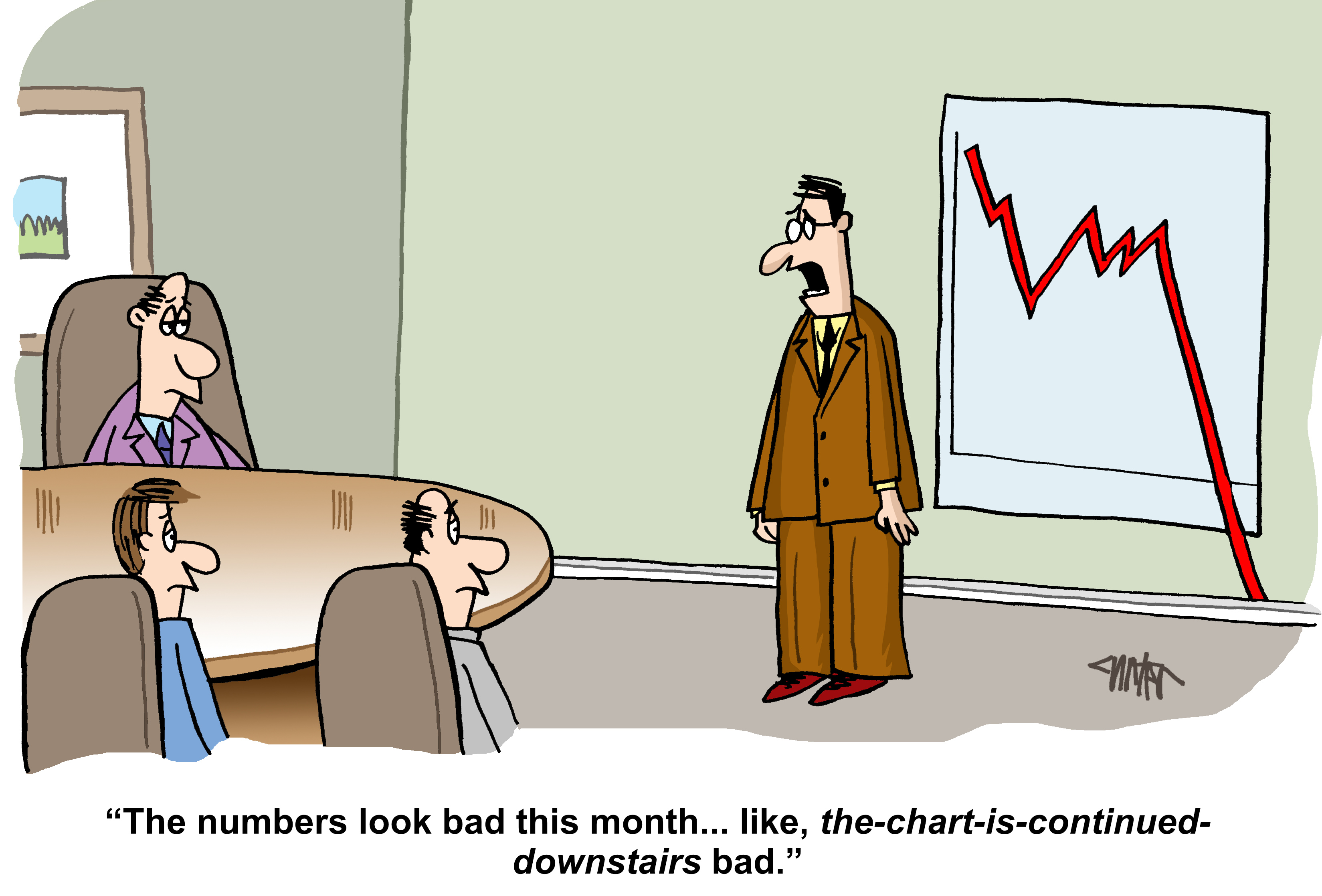 cartoon showing a line plot where the plot goes right through the floor