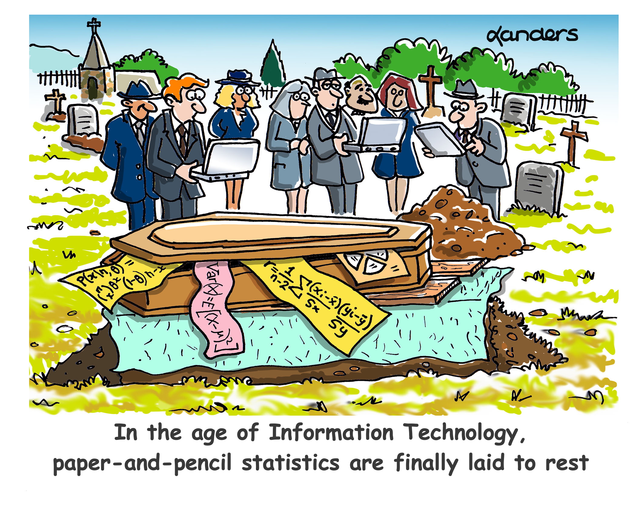 graveyard scene with equations spilling out of a coffin